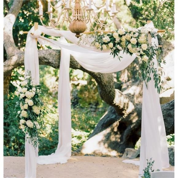 White Arch Drapes 2 Panels 6 Yards Sheer Backdrop Curtains for Parties Ceiling - Picture 3 of 6